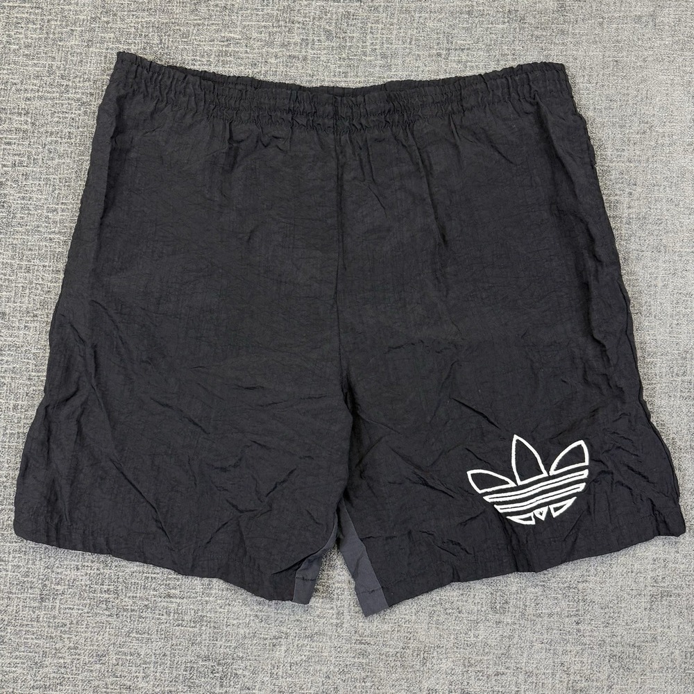 Vintage Adidas Shorts Men's Large Black Nylon Trefoil Back Spell Out Liner